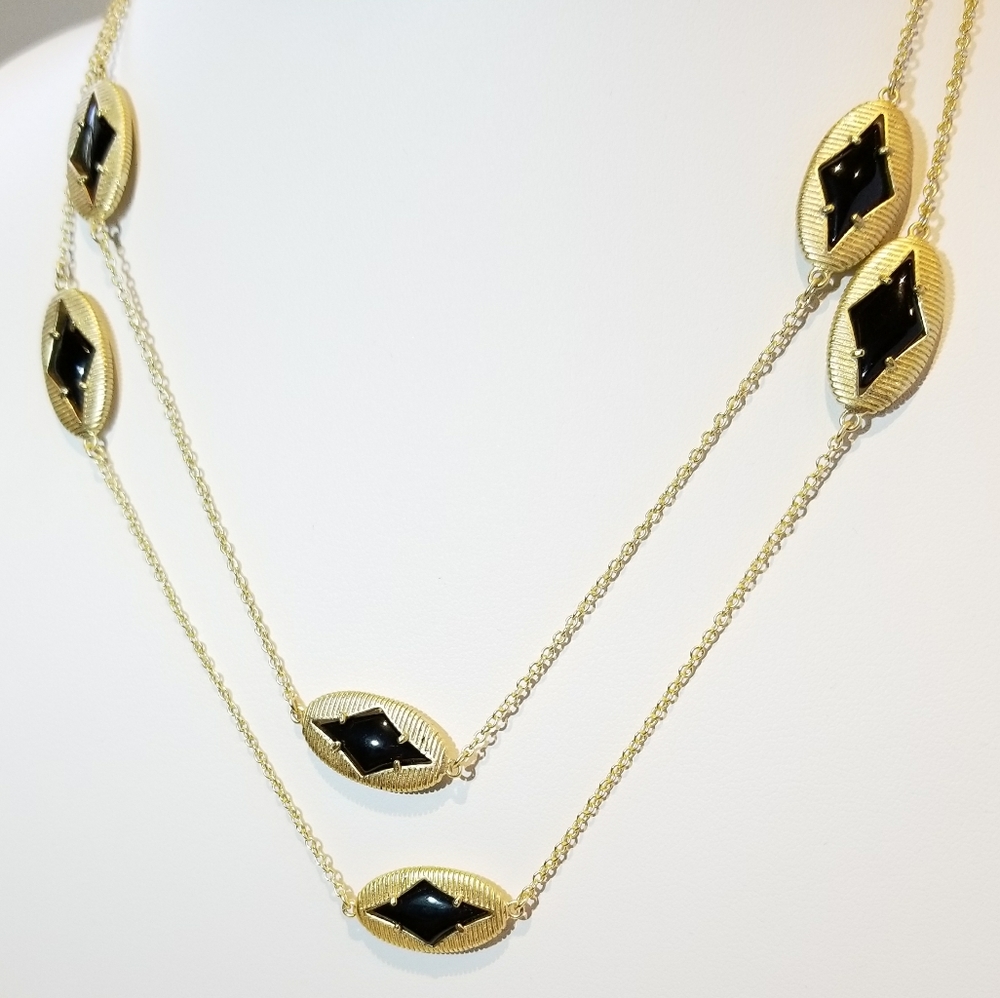 Diamond Shape Stationed Long Necklace. - Picture 4 of 8